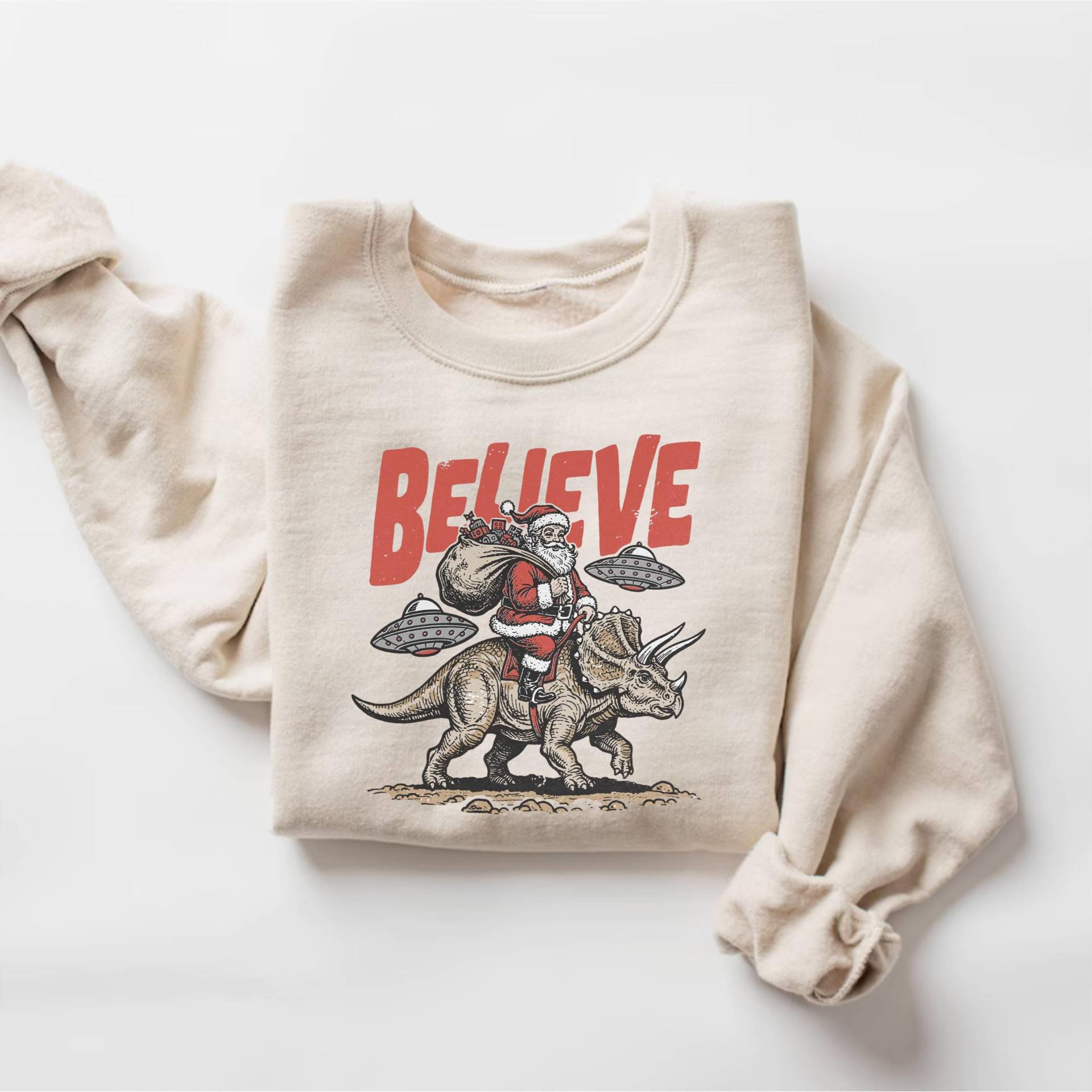 Weihnachtsmann Dinosaurier Weihnachten Sweatshirt, Lustige Pullover, Weihnachten, Triceratops Shirt von PrintBoutique4U