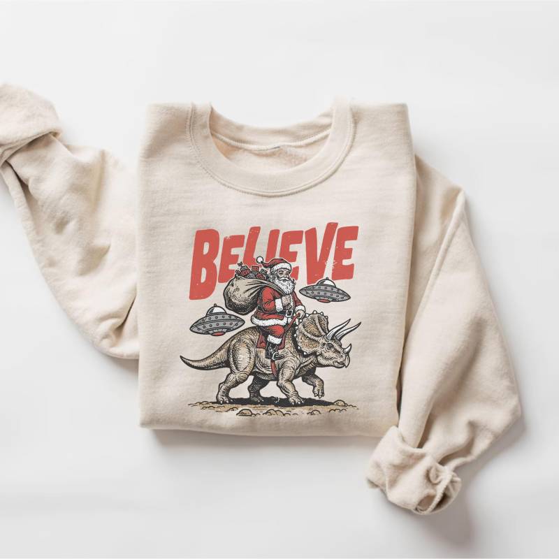 Weihnachtsmann Dinosaurier Weihnachten Sweatshirt, Lustige Pullover, Weihnachten, Triceratops Shirt von PrintBoutique4U