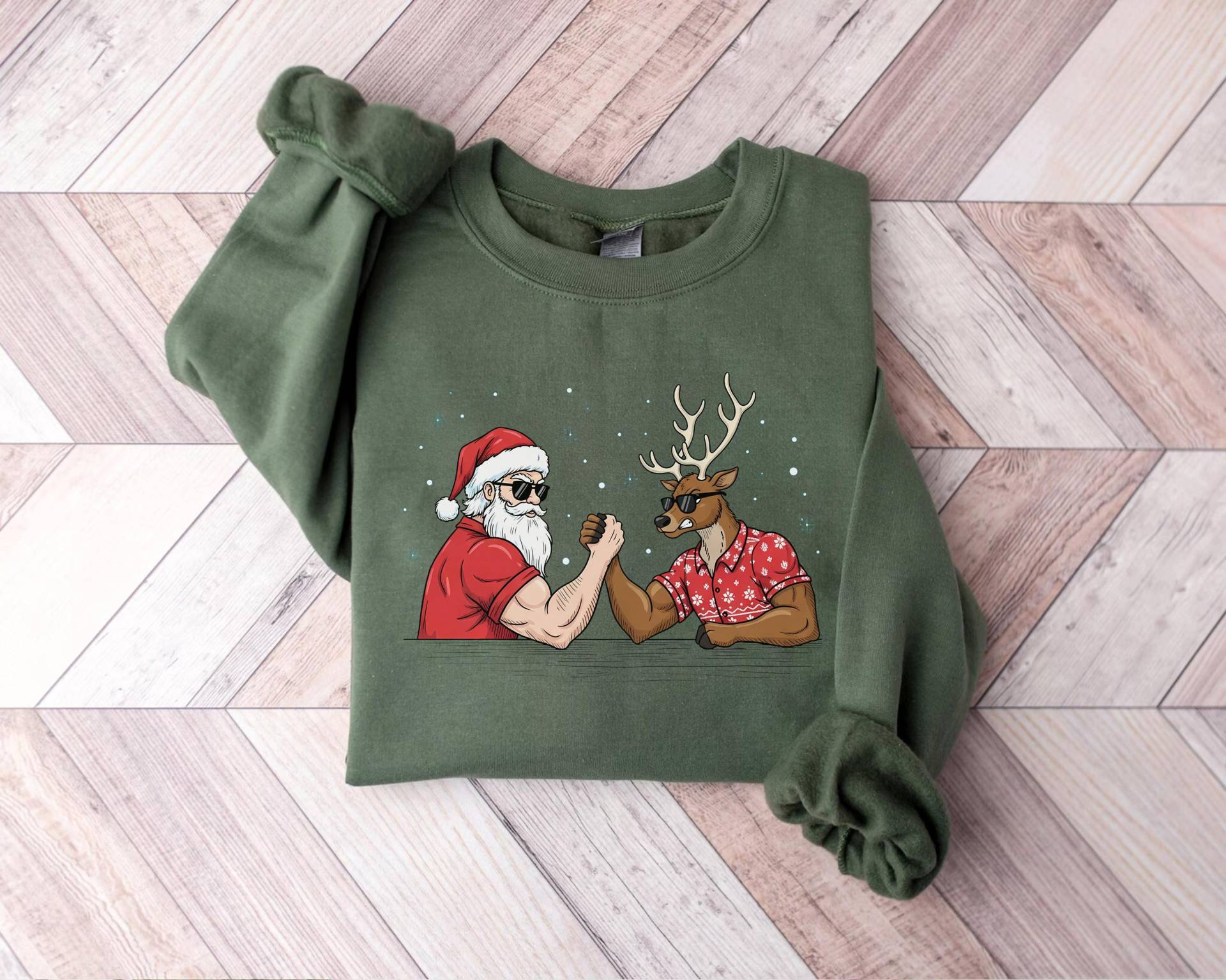 Weihnachtsmann Und Rentier Arm Wrestling Weihnachten Sweatshirt, Weihnachtssweat, Sportliches Weihnachts Shirt, Liebhaber Geschenk von PrintBoutique4U