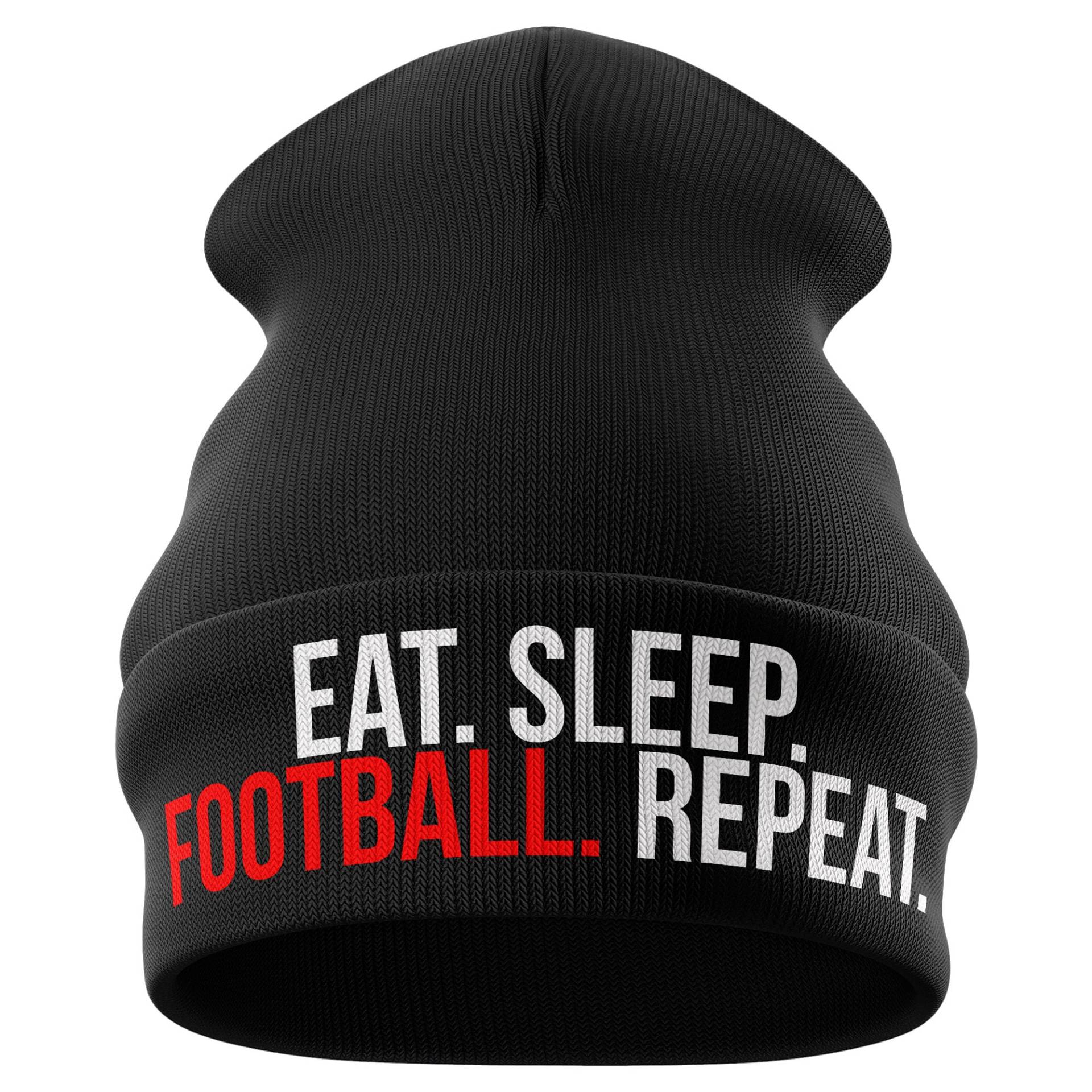 Eat Sleep Football Repeat Lustige Beanie Mütze, Bestickt, Fußball Geschenke, Jungen Geburtstagsgeschenke Für Männer, Papa Grandad Winter Kalt von PrintCartelStore