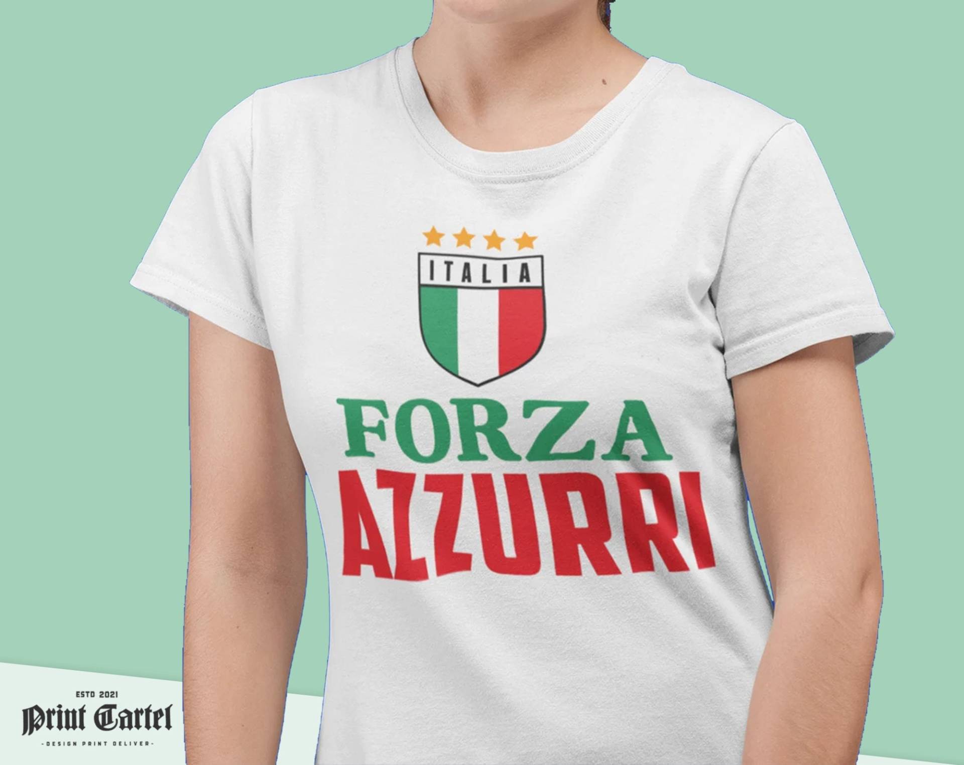 Forza Azzurri Italien Shirt Für Frauen, Fußball Shirt, Italia Tshirt, Damen Top Flagge Weiß Baumwoll Jersey von PrintCartelStore
