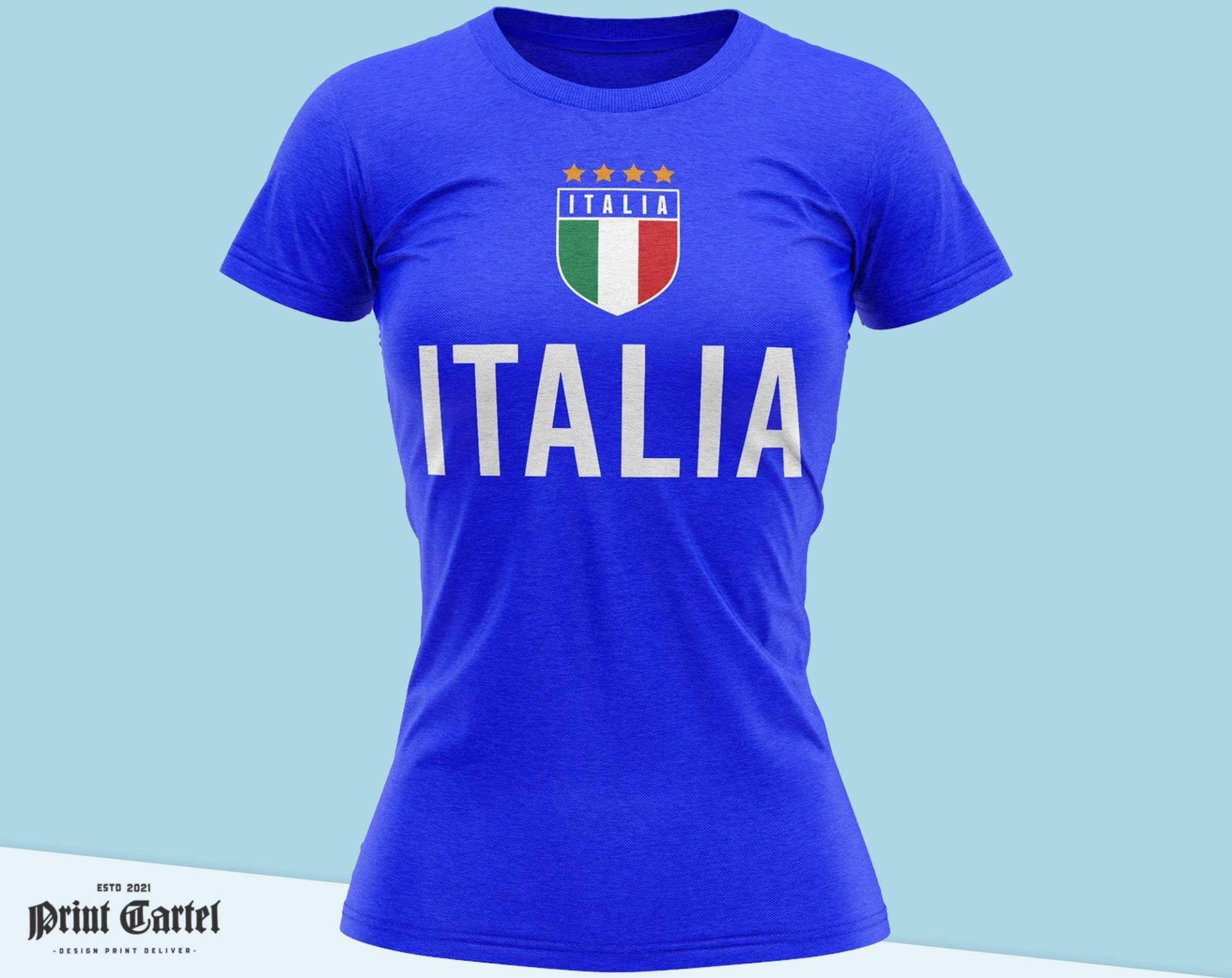 Italien Fußball Shirt, Shirt Für Frauen, Italia Tshirt, Damen Top Flagge 2021 Blau Baumwoll Jersey von PrintCartelStore