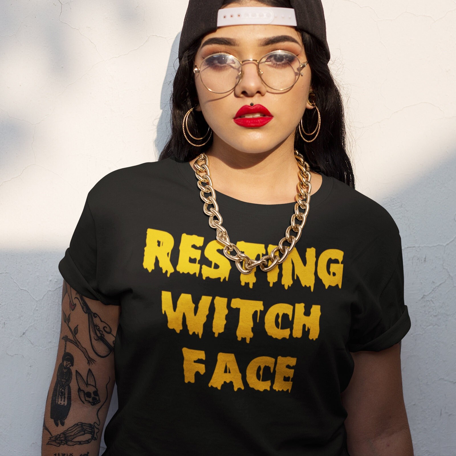 Resting Witch Face Halloween Kostüm, T-Shirt, Outfit, Kostüm Für Frauen, Damen Hexenkostüm von PrintCartelStore