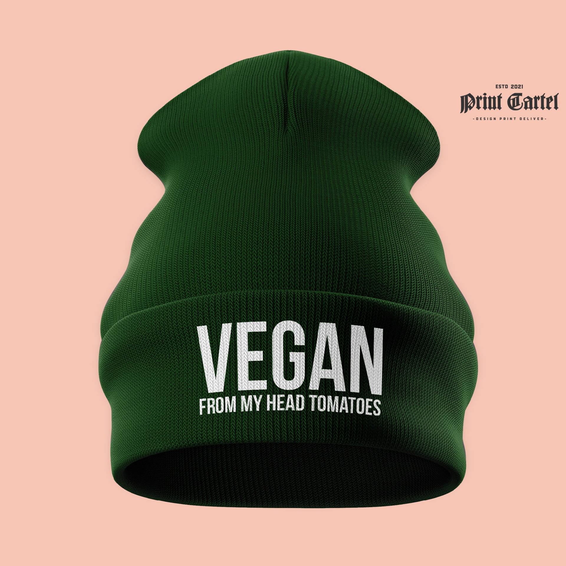 Vegane Kopftomaten Lustige Beanie Mütze, Bestickt, Geschenk Für Veganer, Geschenke Sie Ihn, Herren Damen Mädchen Winter Kalte Ski von PrintCartelStore