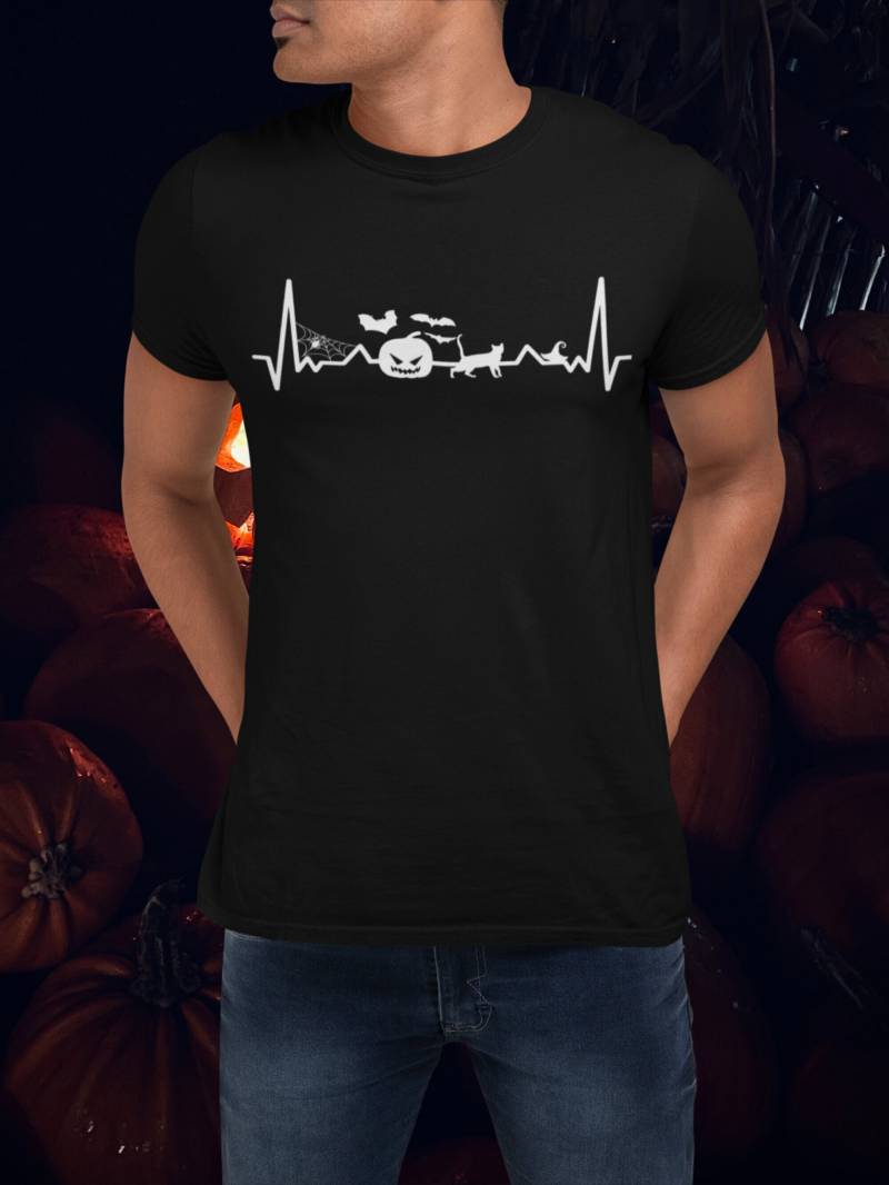 Herren T-Shirt Mit Kürbis Herzschlag Motiv | Halloween Party Shirt Geschenk Für Männer von PrintLag
