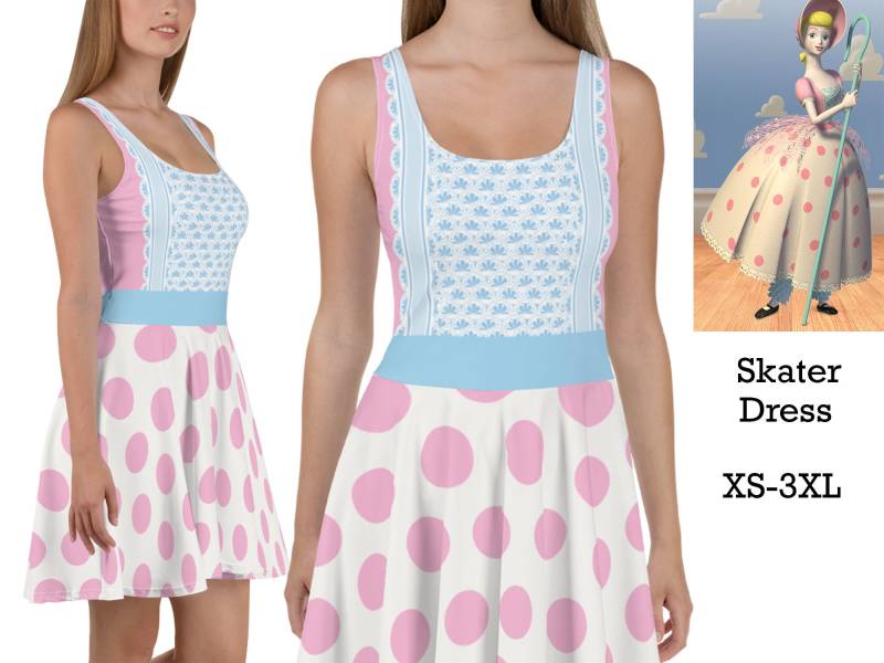 Bo Peep Skater Kleid Frauen Kostüm Halloween Cosplay Pink Polka Dot Laufschürze Active Workout Toy Story Outfit von PrintOnBoutique