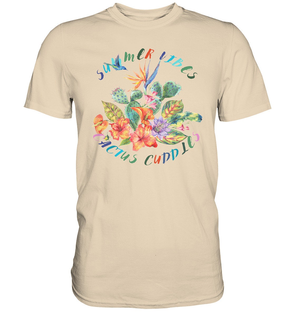 Summer Vibes Collection - Beach Life Premium Shirt Retro Sommershirt Cactus Cuddles- Pastel Summer Vibes Collection - Beach Life Premium Shirt Retro Sommershirt Cactus Cuddles- Pastel von PrintOnStyle