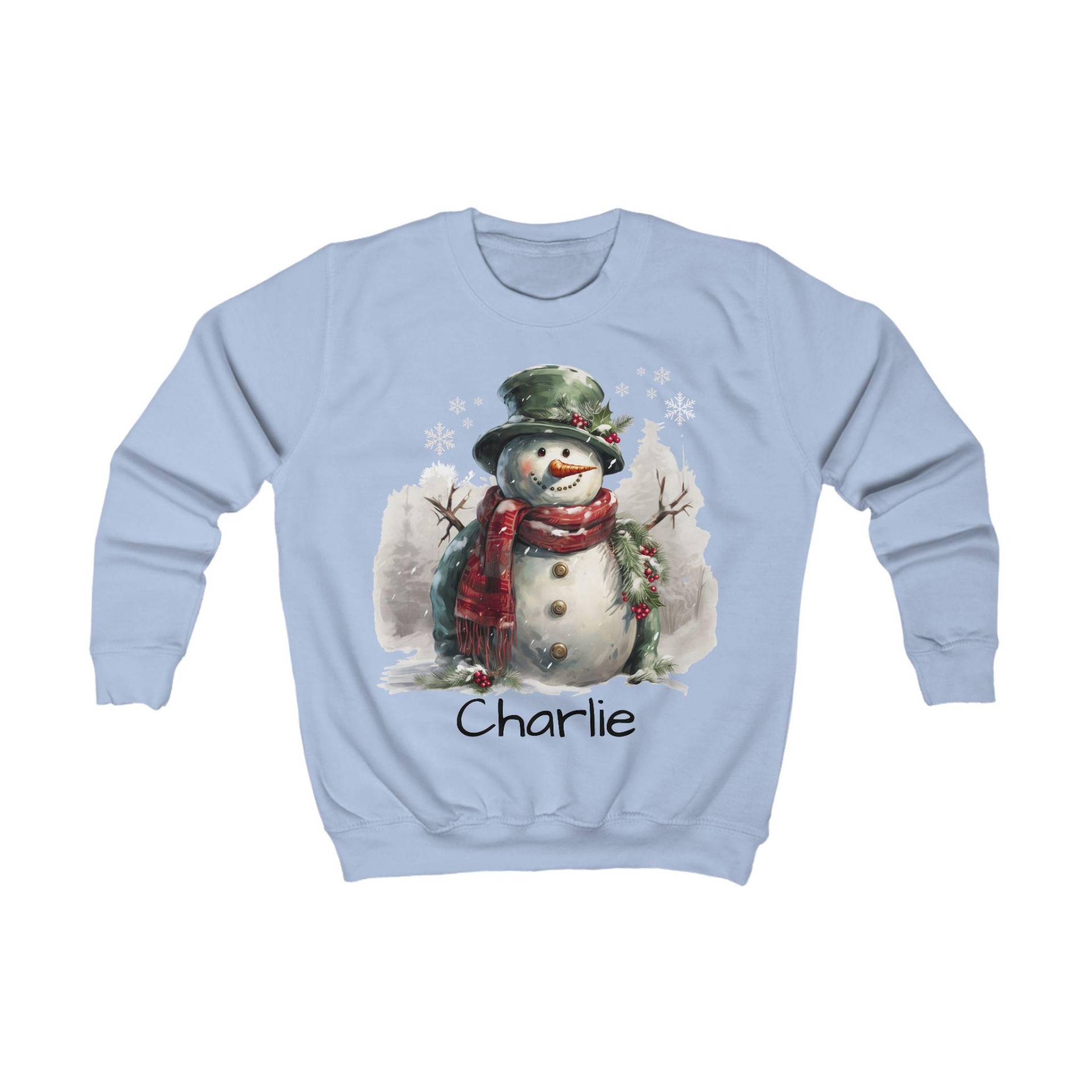 Personalisiertes Schneemann Kindersweatshirt | Weihnachtlicher Kinderpullover Mit Namen von PrintPODStudio