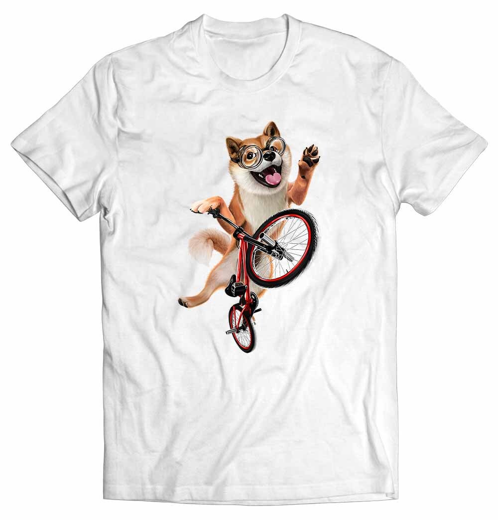 Shiba Hund Auf Dem Fahrrad Führt Den Sprungtrick Aus von PrintStarTee