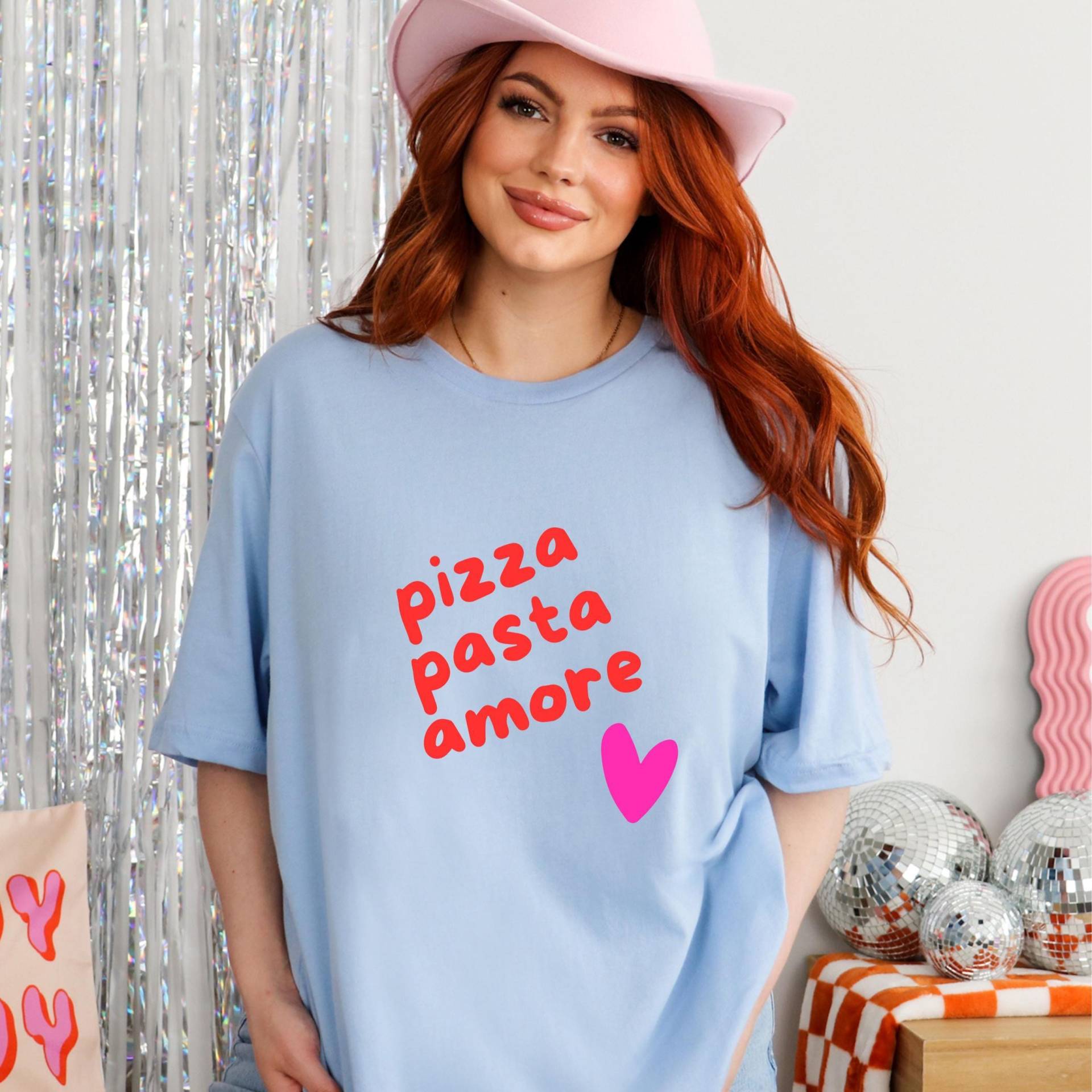 Amore T-Shirt, Pizza Pasta Shirt, Statement Geschenk Für Eine Freundin, Lustiges Süßes Retro Damen Sommer Shirt von PrintStudiobyNina