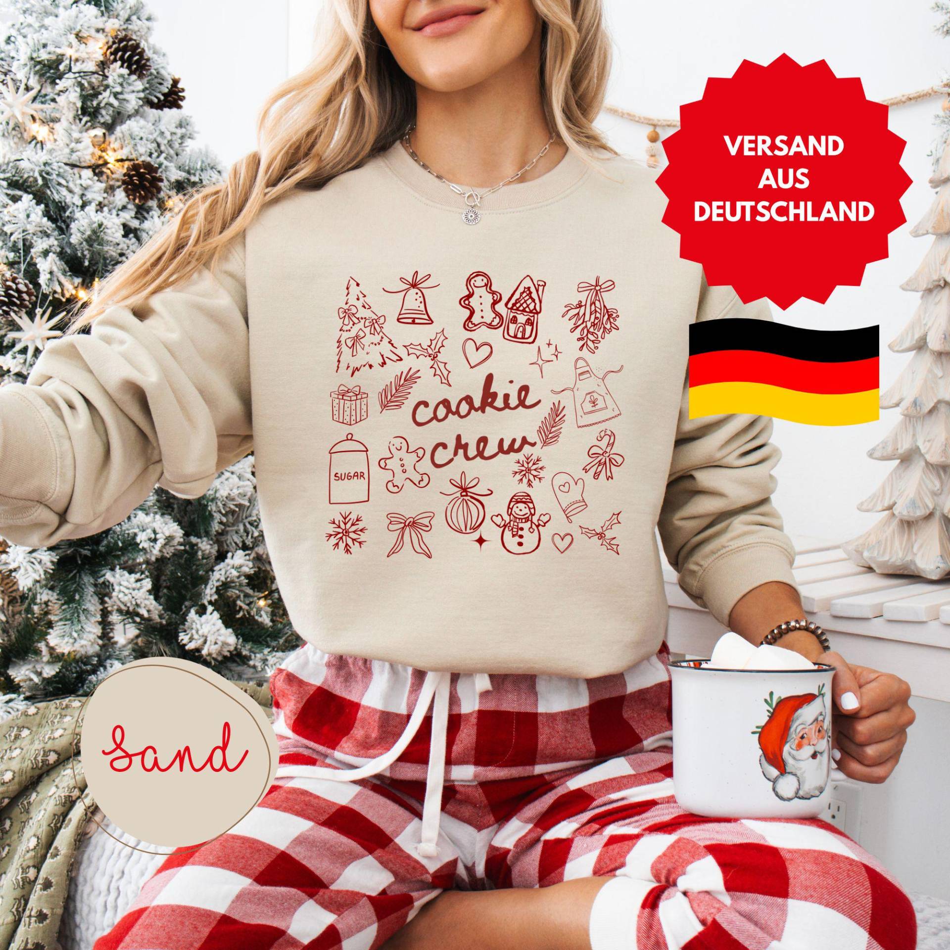 Cooler Weihnachtspulli, Weihnachtspullover Damen Baumwolle, Rot, Geschenkidee Weihnachten Weihnachtsgeschenk Frauen von PrintStudiobyNina