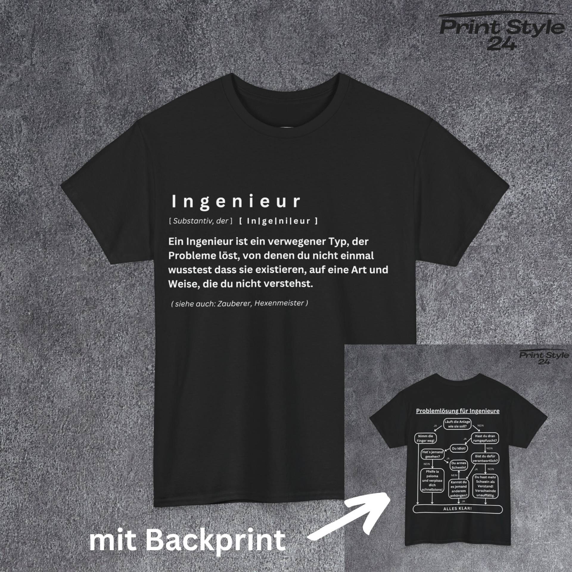 T-Shirt Für Ingenieur, Tshirt Mit Lustigem Spruch, Geschenk Kollegen, Shirt Personenbeschreibung, Extra Backprint Problemlösung von PrintStyle24