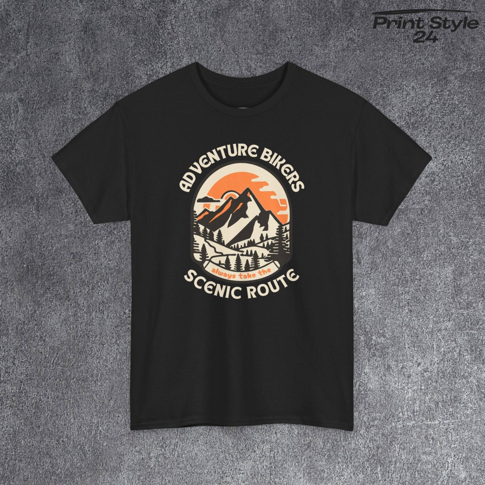 Tshirt Für Biker T Shirt Mit Coolem Spruch Geschenk Freunde T-Shirt Berge Motiv Retro Design Adventure Bikers Take The Scenic Route von PrintStyle24