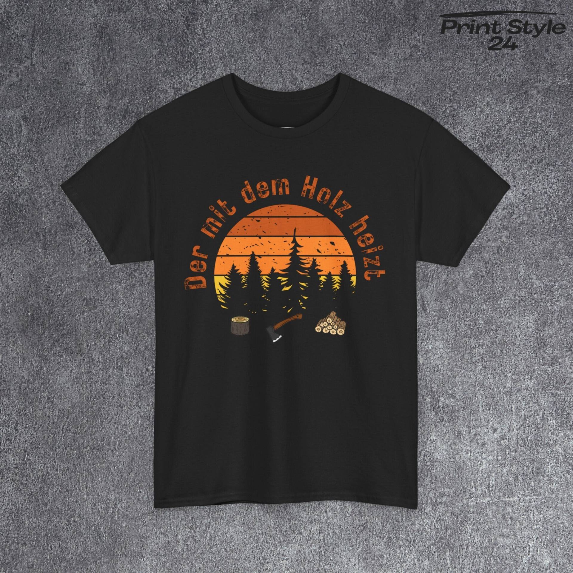 Tshirt Für Holzheizer T Shirt Mit Axt Feuerholz Lustigem Bild Geschenk Mann T-Shirt Retro Design Der Dem Holz Heizt von PrintStyle24