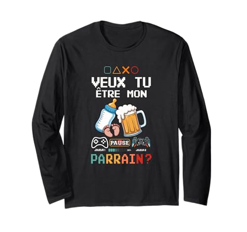 Veux Tu être Mon Parrain Herren T-Shirt Gamer Humor Gaming Langarmshirt von PrintTeeShop | Veux Tu Être Mon Parrain