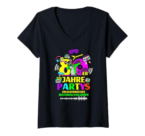 Damen 80er Jahre Partys Outfit Damen Kostüm Herren Humor Musik T-Shirt mit V-Ausschnitt von PrintTeeShop