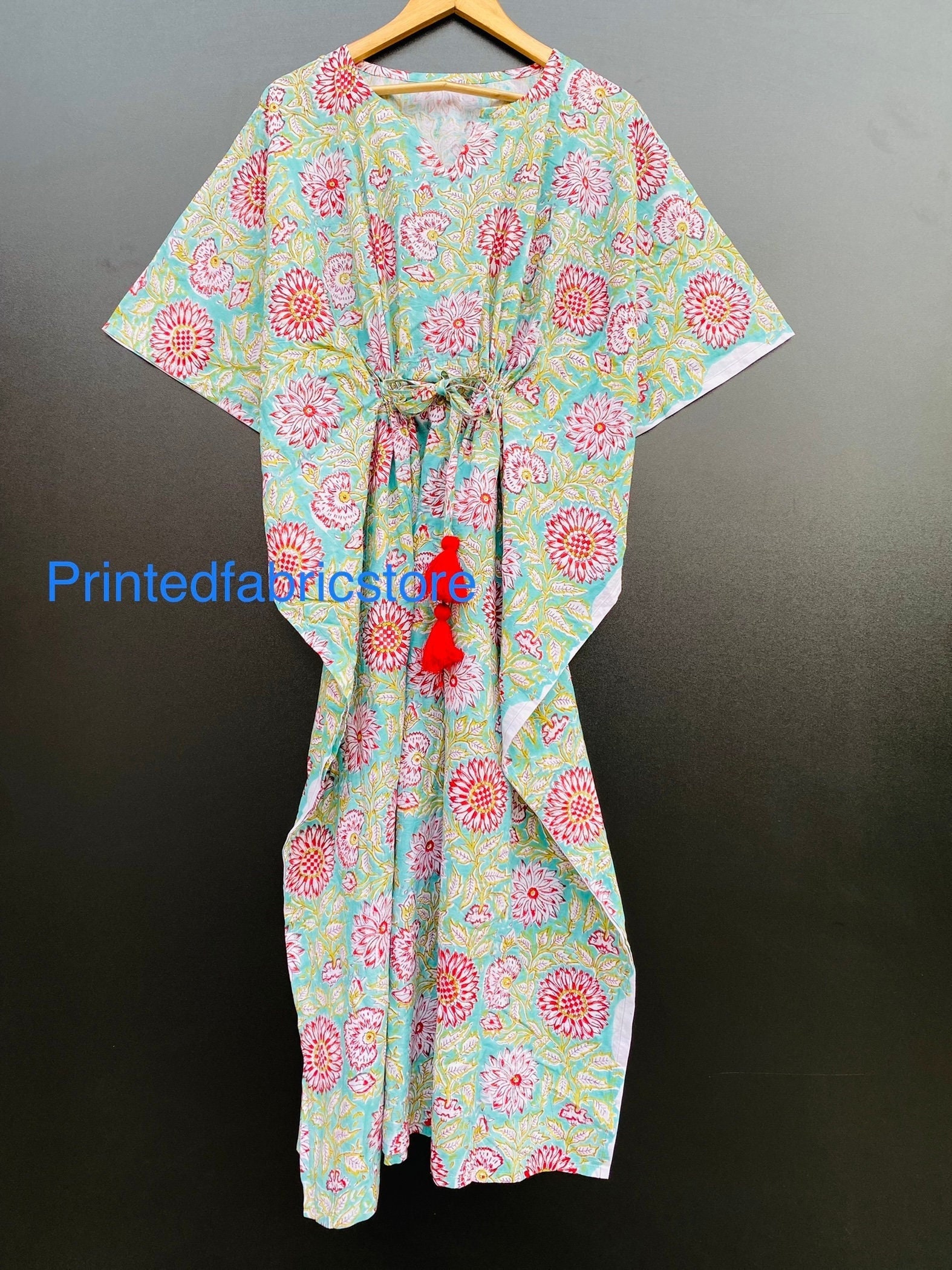 Anokhi Baumwolle Blockprint Kaftan Kleid, Strandbluse Hand Block Bedruckt Kleidung von PrintedfabricStore