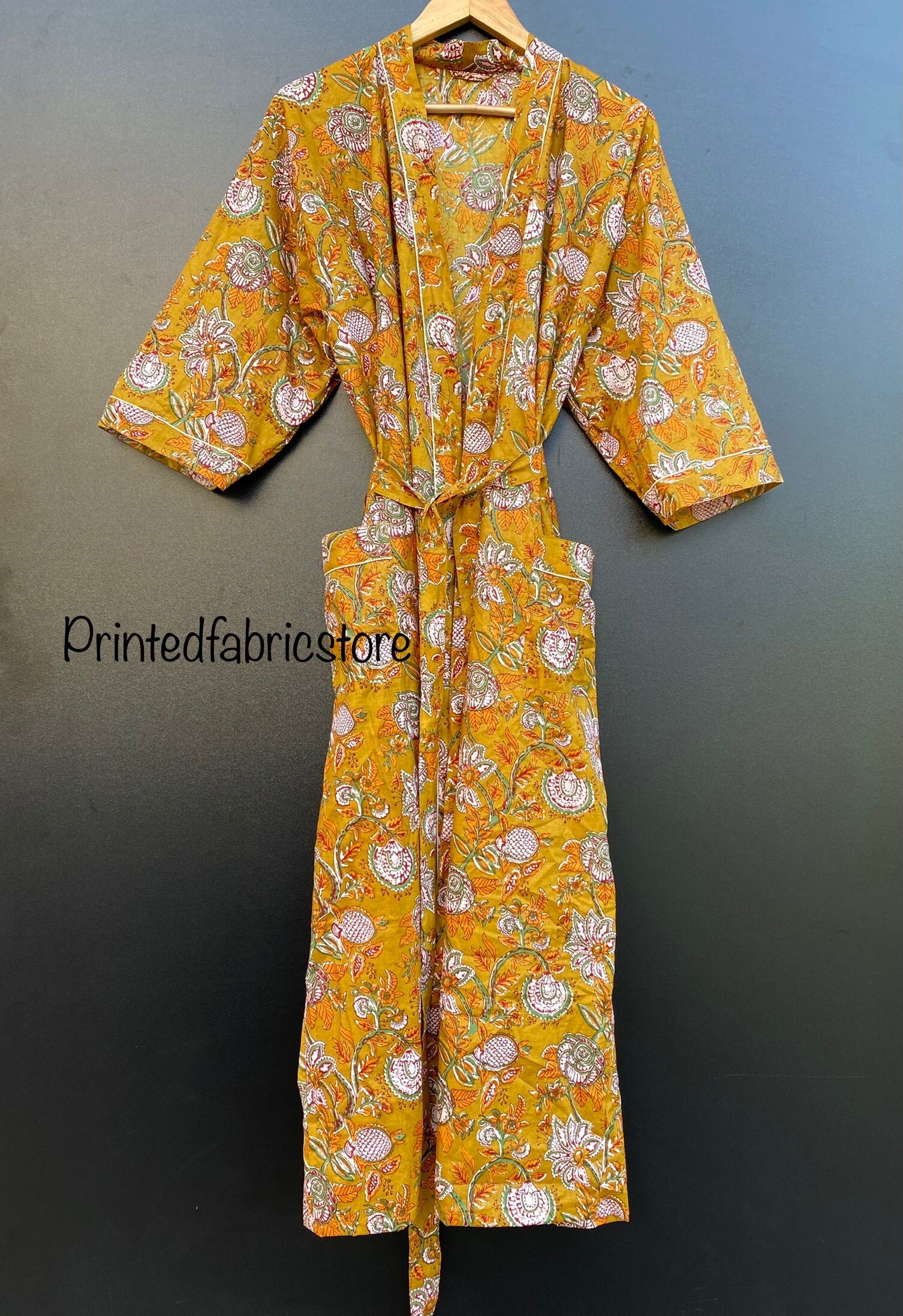 Baumwoll-Kimono-Roben, Blockprint-Bademantel, Bademäntel, Brautjungfer-Roben, Nachtwäsche, Sommerkleid, Kimono-Oberteil, Free-Size-Kimono von PrintedfabricStore