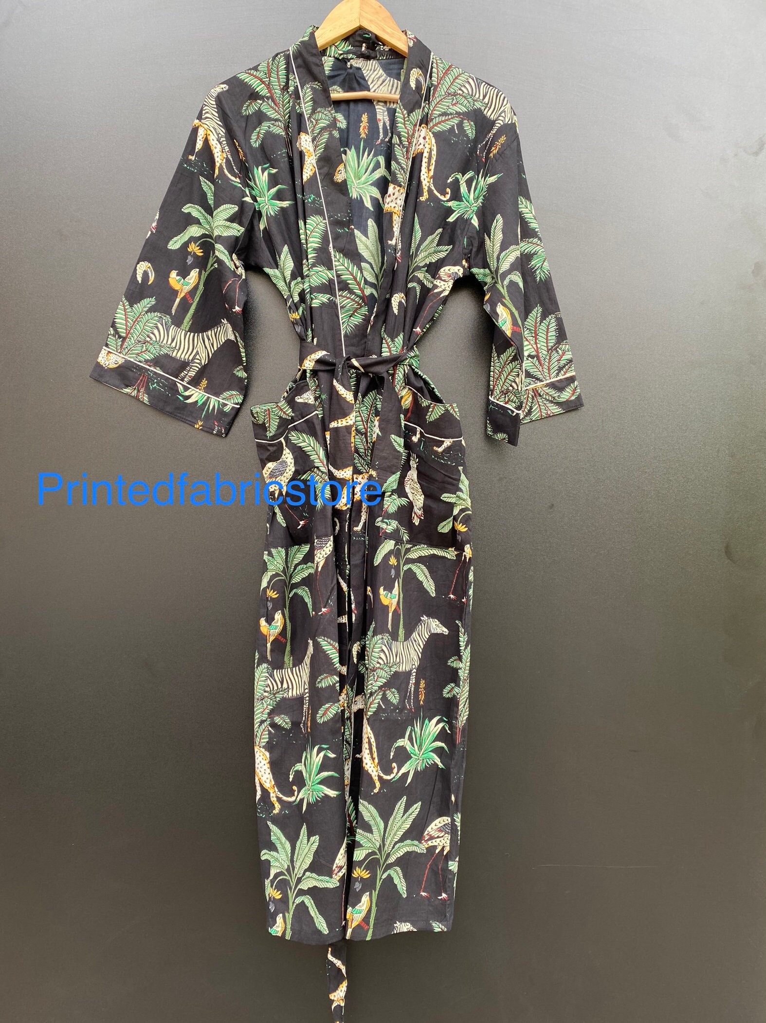 Baumwoll-Kimono-Roben, Animal-Print-Kimono, Weiche Und Bequeme Bademäntel, Wickelkleid, Hausmantel-Robe von PrintedfabricStore