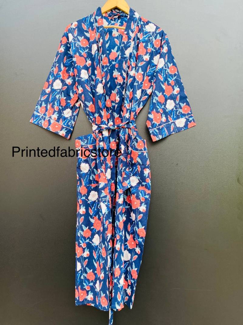 Baumwolle Kimono Roben, Anokhi Print Kimono, Weiches Und Bequemes Bademäntel Wickelkleid, Hausmantel Robe, Frauen Männer Geschenk von PrintedfabricStore