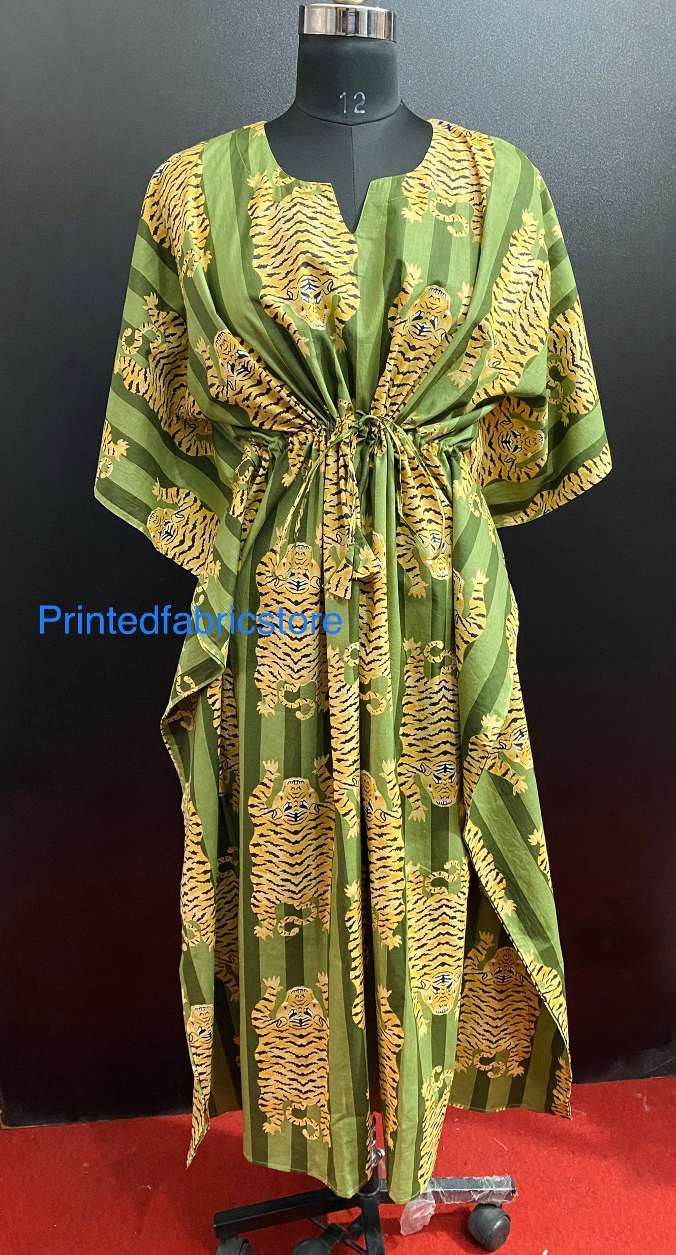 Grüner Tiger Druck Baumwolle Kaftan Langer Freie Größe Kleidung Strand Maxi Poncho Kleid Brautjungfer Kleid/Neujahr/Weihnachtsgeschenk Für Sie von PrintedfabricStore