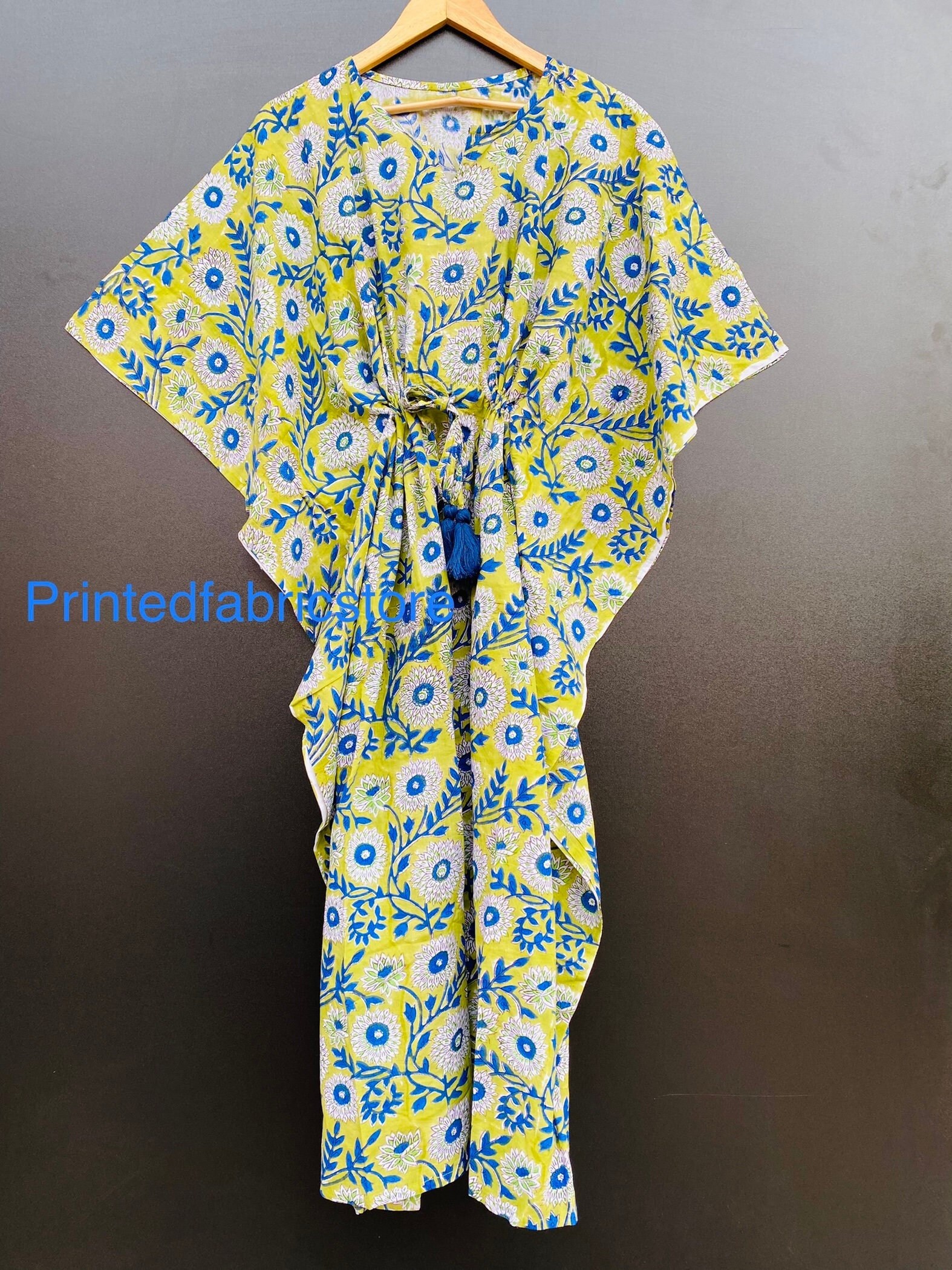 Handblock Gedruckt Baumwolle Kaftan Floral Lange Übergröße Kleidung Strand Maxi Poncho Kleid Brautjungfer Geschenk Für Sie von PrintedfabricStore