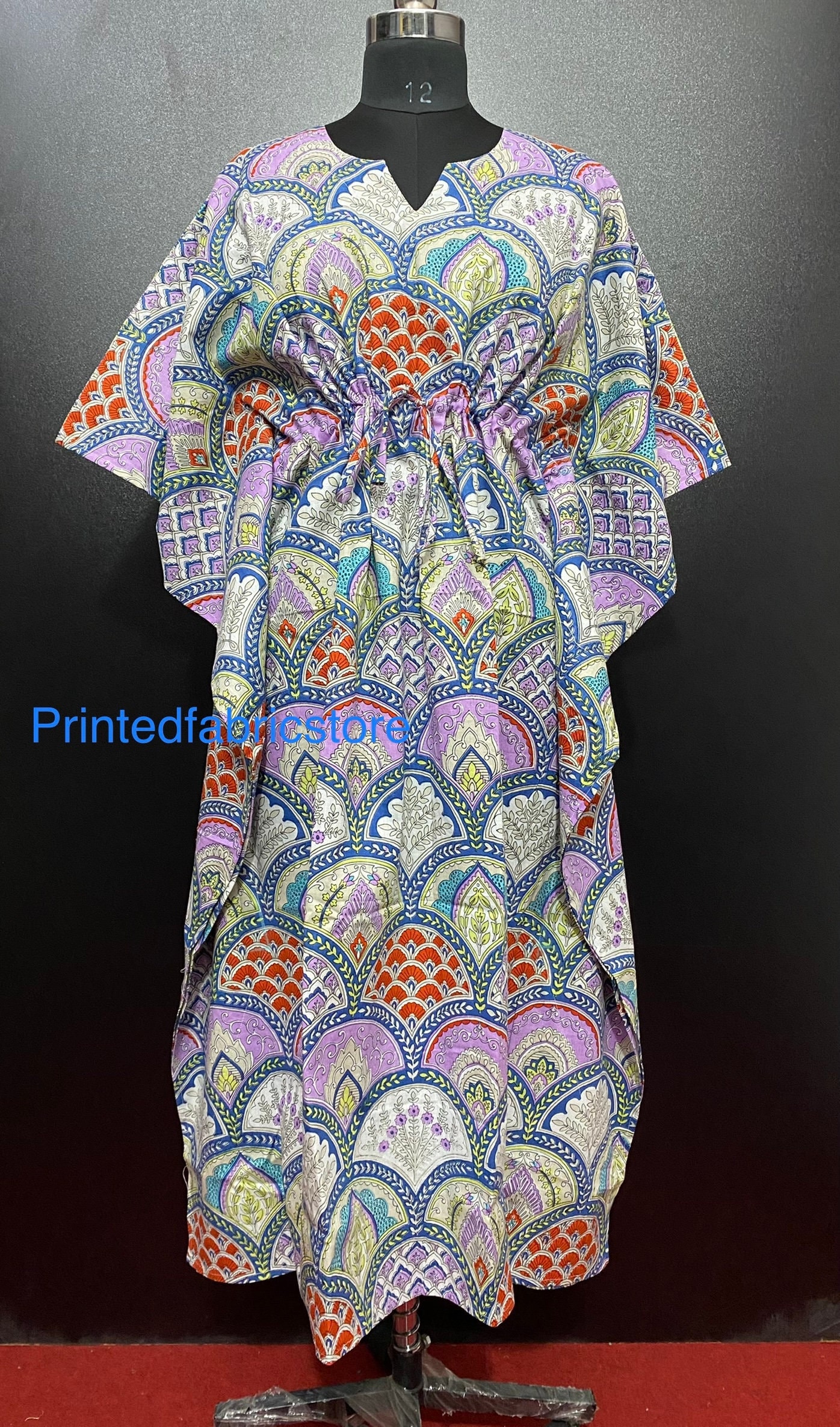 Regenbogen Blumen Baumwolle Kaftan, Frauen Kleid Lange Strand Abdeckung, Hand Block Print Nachtwäsche Maxi Kimono Rabe von PrintedfabricStore