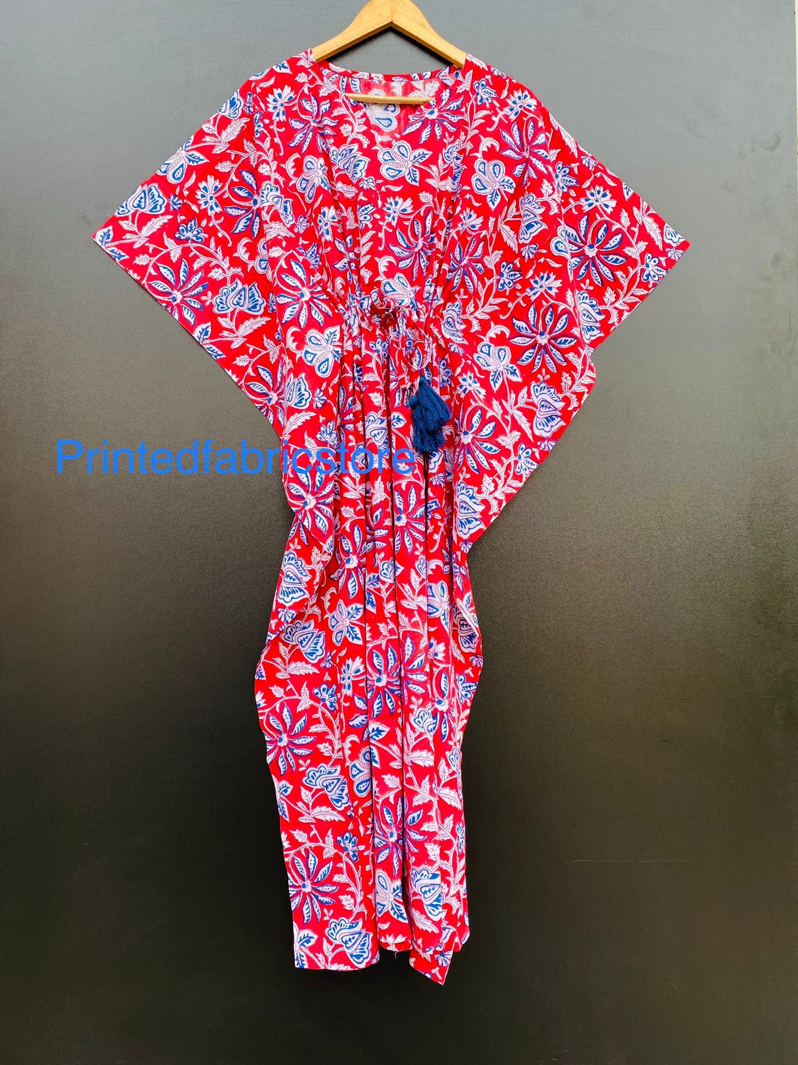 Strandkaftan, Strandkaftan Aus Reiner Baumwolle, Strandkleid, Kimono. Blockprint Kleid, Kaftan Mit von PrintedfabricStore