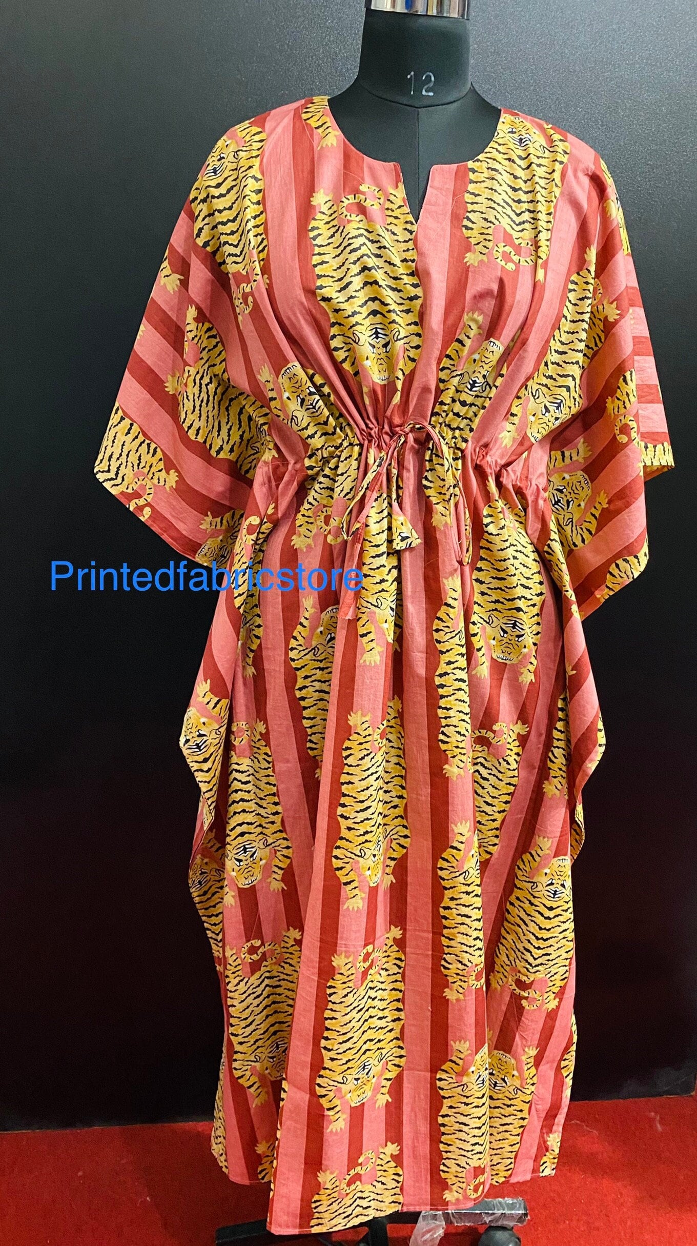 Tiger Print Baumwolle Kaftan Übergröße Tunika Blumen Lang Strand Maxi Poncho Kleid Brautjungfer Sommer Kleidung von PrintedfabricStore