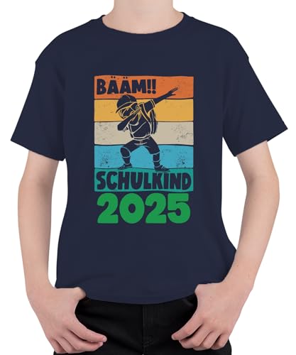 BÄÄM Schulkind 2025 Personalisiert Wunschjahr Personalisierbar Jahr Einschulung Erstklässler Schulkind Schulanfänger Unisex Kinder T-Shirt, Navy, 128 von Printera