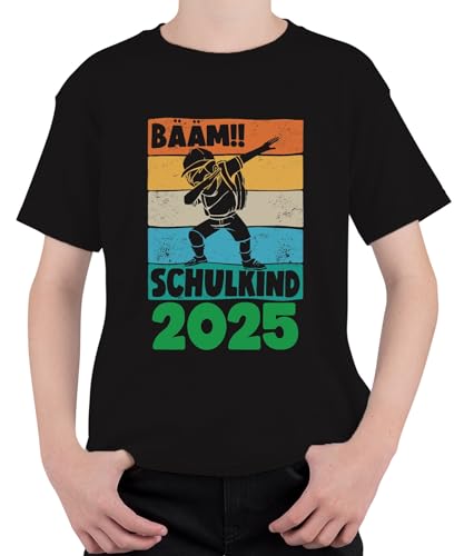 BÄÄM Schulkind 2025 Personalisiert Wunschjahr Personalisierbar Jahr Einschulung Erstklässler Schulkind Schulanfänger Unisex Kinder T-Shirt, Schwarz, 116 von Printera