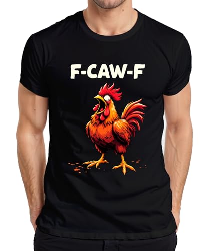 F-CAW-F Schrei Hahn lustig Humor Meme Gockel Cartoon Geschenk Herren T-Shirt, Schwarz, XL von Printera