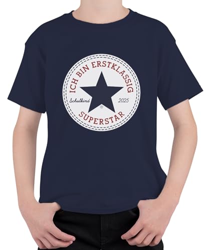 Ich Bin Erstklassing Schulkind 2025 Personalisiert Wunschjahr Personalisierbar Jahr Superstar Einschulung Schulanfang Unisex Kinder T-Shirt, Navy, 116 von Printera