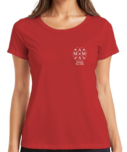 Mama Mutter Personalisiert mit Namen Pfeile Herz Name & Geburtsjahr der Kinder personalisiertes Muttertagsgeschenk Damen T-Shirt, Rot, 3XL von Printera