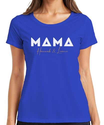 Muttertagsgeschenk für Mama Geschenk Personalisiert Jahr & Name der Kinder Muttertag Damen T-Shirt, Blau, S von Printera