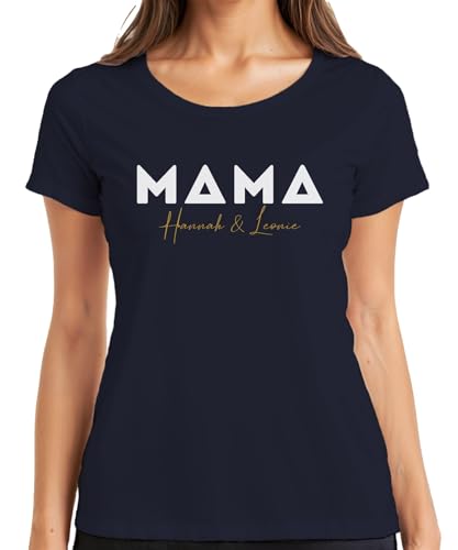 Muttertagsgeschenk für Mama Geschenk Personalisiert Jahr & Name der Kinder Muttertag Damen T-Shirt, Navy, XXL von Printera