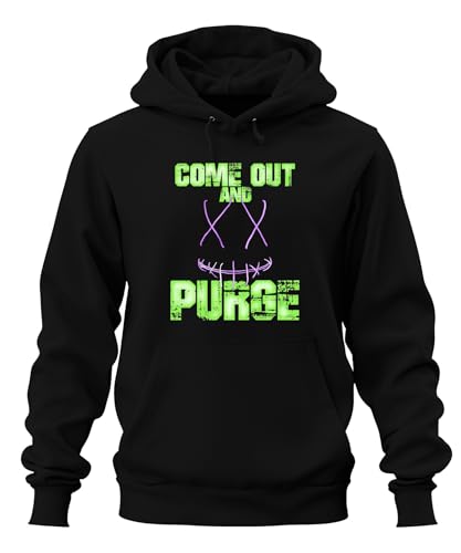 Printera Come Out and Purge Grusel Halloween Horror Neon Grunge Unheimlich Unisex Hoodie Kapuzenpullover, Schwarz, 3XL von Printera