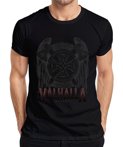 Valhalla Rising Wikinger Mythologie Odins Raben Valknut Symbol Herren T-Shirt, Schwarz, S von Printera