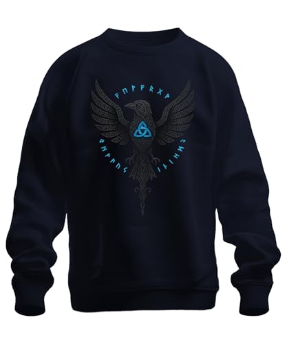 Wikinger Rabe Nordisch Runen Triquetra keltische Knotenmuster Unisex Sweatshirt Pullover, Navy, XXL von Printera