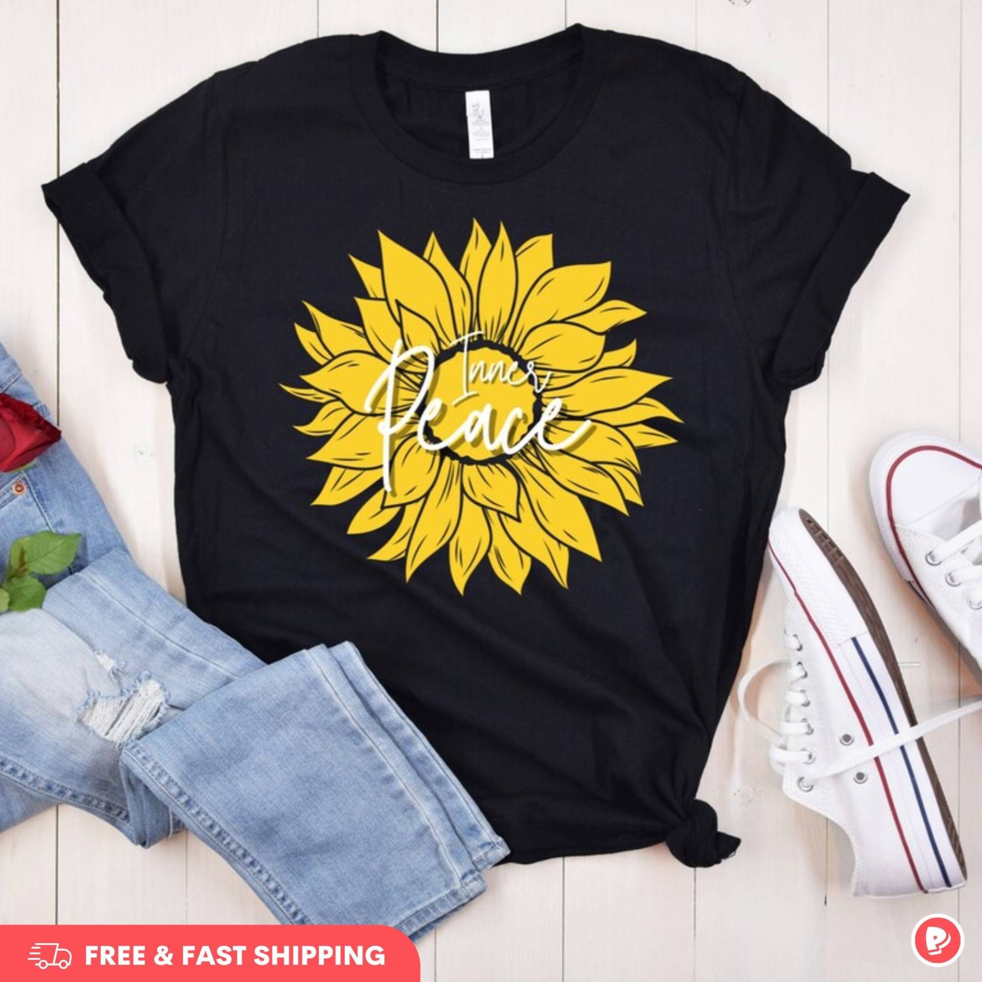 Sonnenblume Shirt - Inner Peace | Grafik T-Shirt Urlaub Frauen Garten Geblümtes 2023 Sonnenblume Shirt - Inner Peace | Grafik T-Shirt Urlaub Frauen Garten Geblümtes 2023 von Printlandx