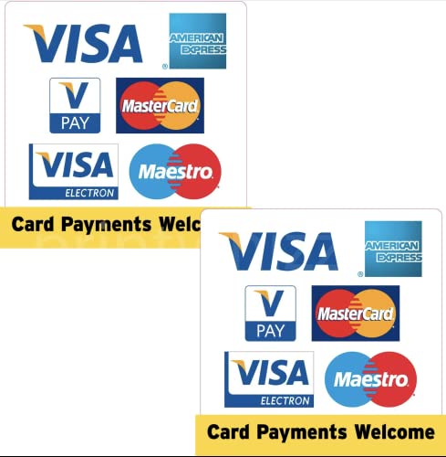 Aufkleber mit Visa, American Express, Vpay, Mastercard, Electron, Maestro Kreditkarten-Zeichen, für Taxi, Geschäft, 2 Stück von Printwhizz Ltd