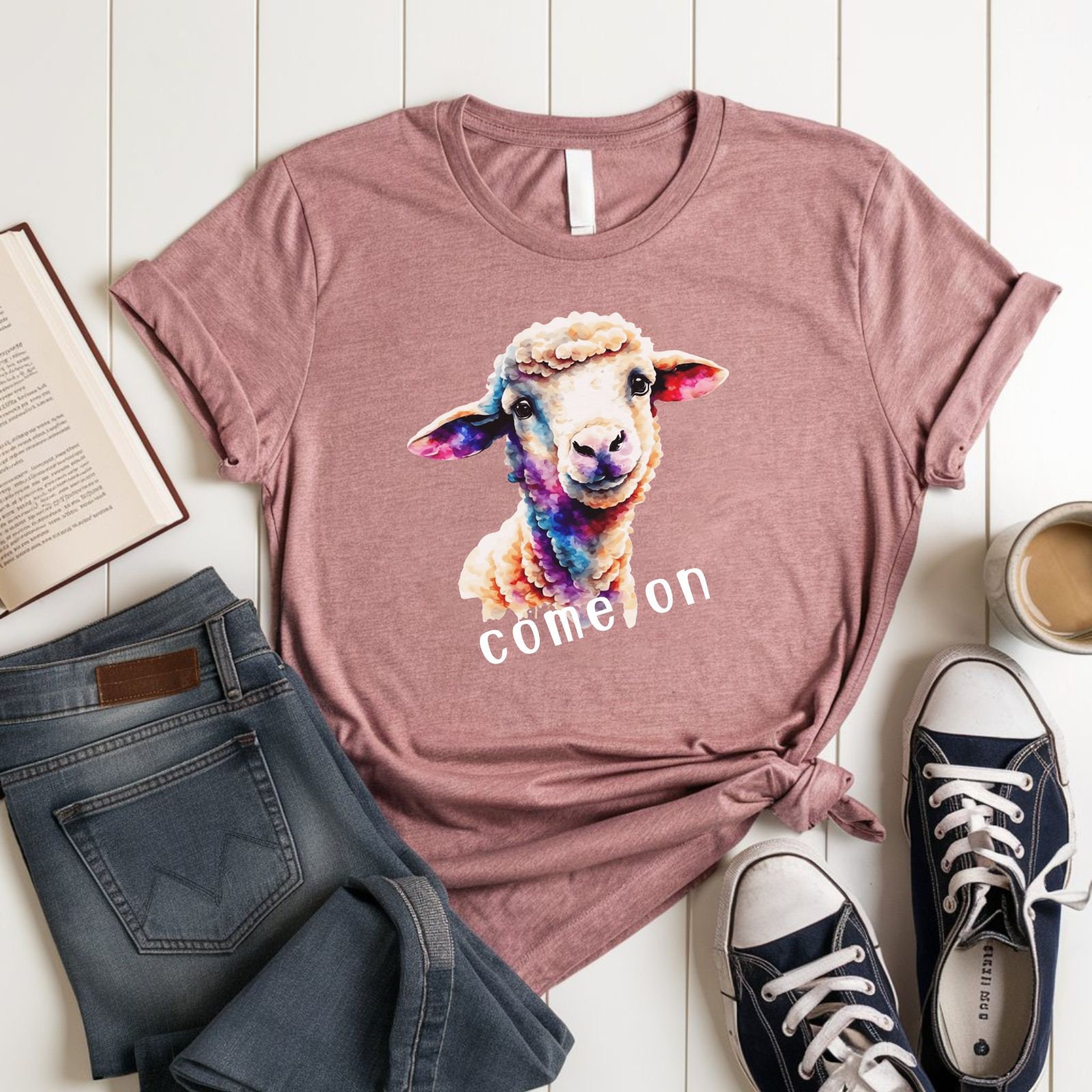 Shirt Mit Schaf, Come On, Unisex, Mauve, Für Schafliebhaber, Geschenkidee, Schaf-Shirt, Naturliebhaber, Schaf-Fans von PrintyPolis