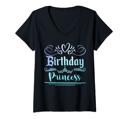 Damen Mädchen Geburtstag Prinzessin T-Shirt mit V-Ausschnitt Damen Mädchen Geburtstag Prinzessin T-Shirt mit V-Ausschnitt von Prinzessin Geburtstag Mädchen Party