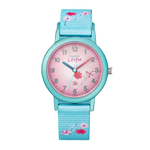 Prinzessin Lillifee Armbanduhr Mädchen Kinder Quarzuhr Analog, mit Textil Armband, Türkis, 3 bar Wasserdicht, Kommt in Uhren Geschenk Box, 2031757 von Prinzessin Lillifee