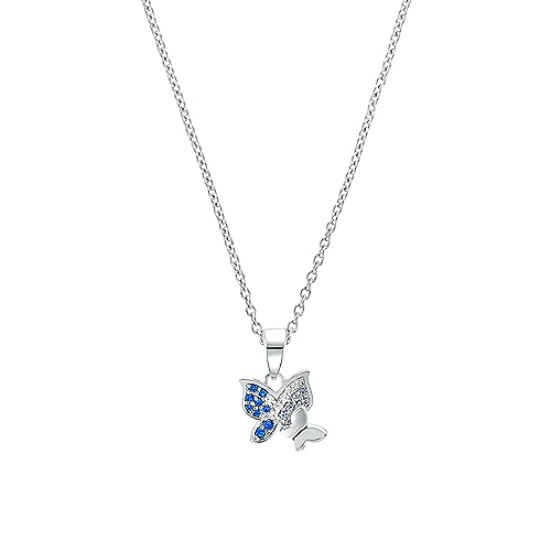 Prinzessin Lillifee Kette mit Anhänger 925 Sterling Silber Mädchen Kinder Halsschmuck, mit Zirkonia synth., 35+3 cm, Silber, Schmetterling, Kommt in Schmuck Geschenk Box, 2037071, BLAU von Prinzessin Lillifee