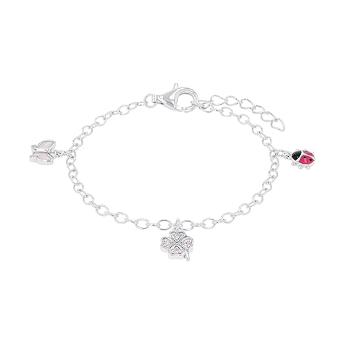 Prinzessin Lillifee Armband 925 Sterling Silber Mädchen Kinder Armschmuck, mit Zirkonia synth., 12+2 cm, Rosa, Marienkäfer, Kommt in Schmuck Geschenk Box, 9082414 von Prinzessin Lillifee