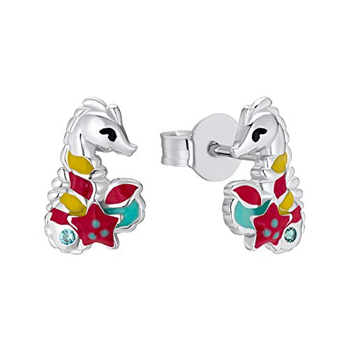 Prinzessin Lillifee Ohrstecker 925 Sterling Silber Mädchen Kinder Ohrschmuck, mit Zirkonia synth., 1 cm, Multicolor, Seepferdchen, Kommt in Schmuck Geschenk Box, 2031160 von Prinzessin Lillifee