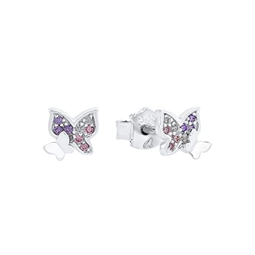 Prinzessin Lillifee Ohrstecker 925 Sterling Silber Mädchen Kinder Ohrschmuck, mit Zirkonia synth., 0,6 cm, Lila, Schmetterling, Kommt in Schmuck Geschenk Box, 2021063 von Prinzessin Lillifee