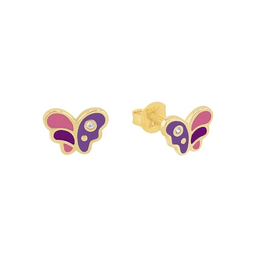 Prinzessin Lillifee Ohrstecker 925 Sterling Silber Mädchen Kinder Ohrschmuck, mit Zirkonia synth, 0,6 cm, Gold, Schmetterling, Kommt in Schmuck Geschenk Box, 2037950 von Prinzessin Lillifee