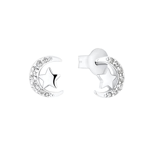 Prinzessin Lillifee Ohrstecker 925 Sterling Silber Mädchen Kinder Ohrschmuck, mit Zirkonia synth., 0,7 cm, Silber, Mond-Stern, Kommt in Schmuck Geschenk Box, 2035293 von Prinzessin Lillifee
